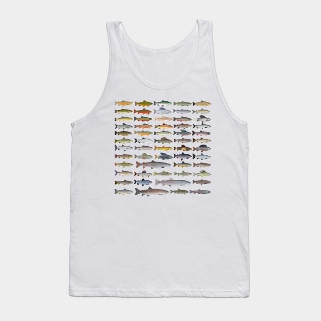 Trout, Char, Grayling, Hucho and Whitefish Group Tank Top by FishFolkArt